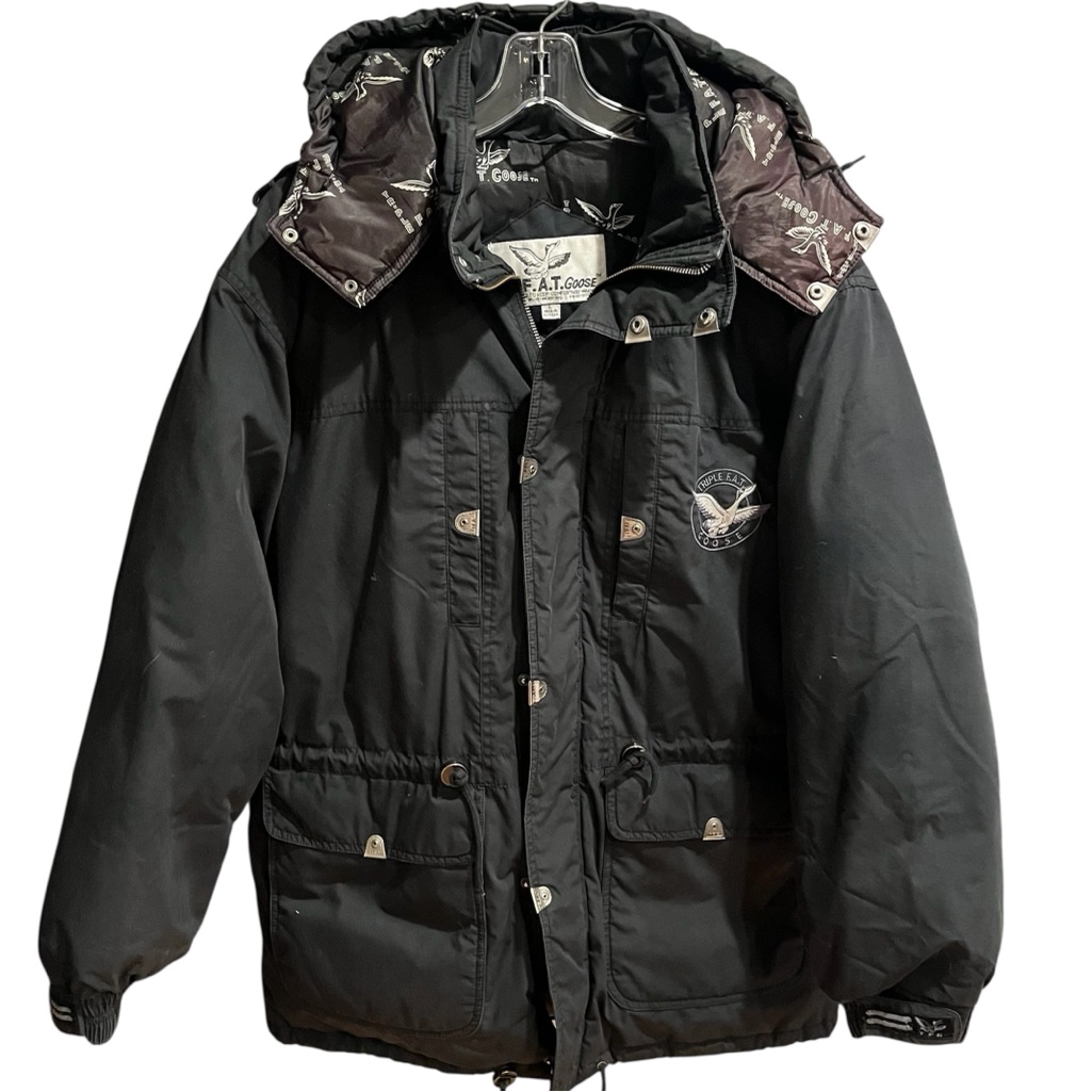Triple FAT Goose Down Parka Winter Coat Black Size L Adult Men Unisex